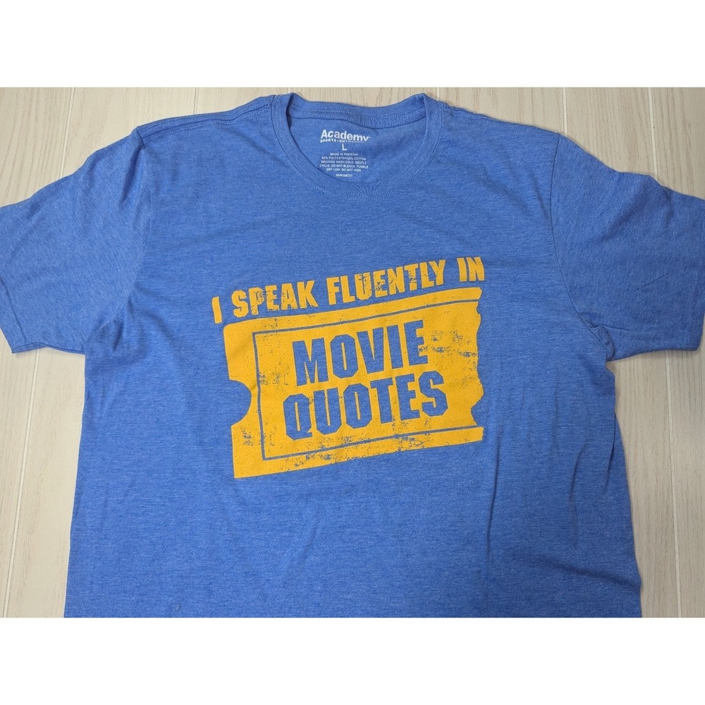Academy Men's T-Shirt Blue L Cotton Polyester I Speak Fluent Movie Quotes large‎